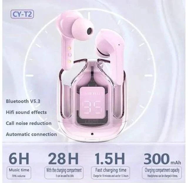 Alt view image 3 of 7 - T6 TWS Earbuds Wireless Blue Tooth 5.0 ENC Sport Gaming Headsets Noise ReductionMic Stereo Headphones with LED Display Earphone
