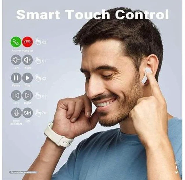 Alt view image 7 of 7 - T6 TWS Earbuds Wireless Blue Tooth 5.0 ENC Sport Gaming Headsets Noise ReductionMic Stereo Headphones with LED Display Earphone White