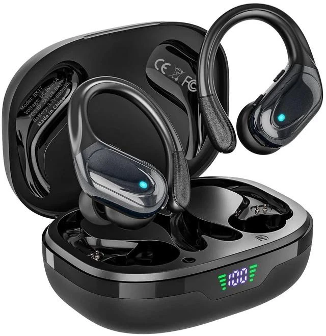 Alt view image 6 of 7 - HAOYUYAN Wireless Earbuds, Sports Bluetooth Headphones, 80Hrs Playtime Ear Buds with LED Power Display, Noise Canceling Headset, IPX7 Waterproof Earphones for Workout/Running (Black)