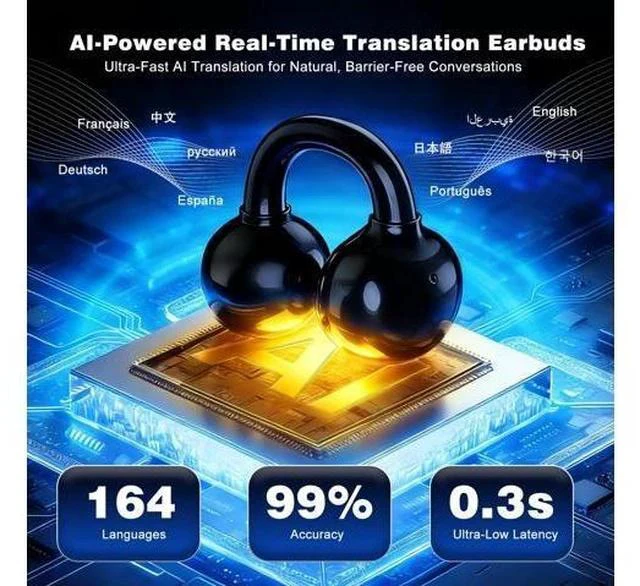 Alt view image 2 of 7 - AI Translation Earbuds Real Time, 164 Languages Translator Earbuds, Wireless Translating Ear Buds, Bluetooth Headphones for Travel Business Meeting Learning (Black)