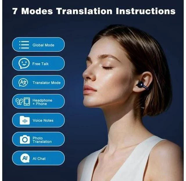 Alt view image 5 of 7 - AI Translation Earbuds Real Time, 164 Languages Translator Earbuds, Wireless Translating Ear Buds, Bluetooth Headphones for Travel Business Meeting Learning (Black)
