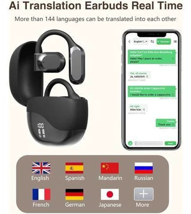 Alt view image 2 of 7 - Ai Translation Earbuds Real Time, Wireless Bluetooth Ear Buds Translator, Language Translating Headphones,HiFi Sound,144 Languages for Travel, Business, Music,Learning-Glossy Black