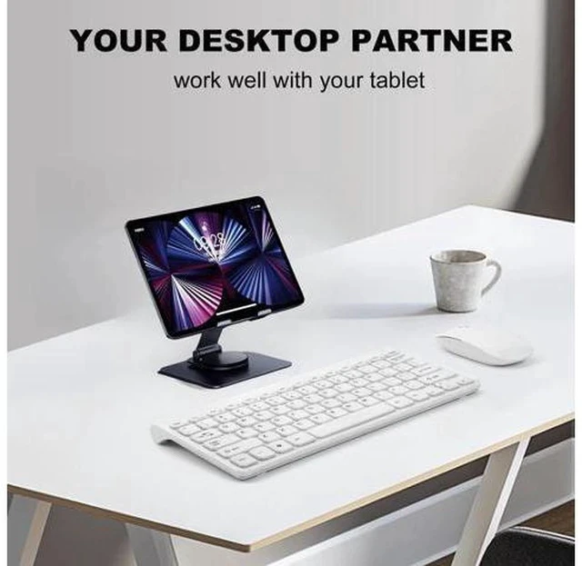 Alt view image 2 of 7 - Physowell Tablet Holder,iPad Stand, 360 Rotating Base,Foldable Adjustable Tablet Stand,aluminum alloy metal Tablet Stand for Desk, Compatible with iPad Pro Air Mini 4 to 12.9-inch Tablet Grey