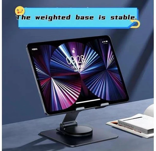 Alt view image 4 of 7 - Physowell Tablet Holder,iPad Stand, 360 Rotating Base,Foldable Adjustable Tablet Stand,aluminum alloy metal Tablet Stand for Desk, Compatible with iPad Pro Air Mini 4 to 12.9-inch Tablet Grey