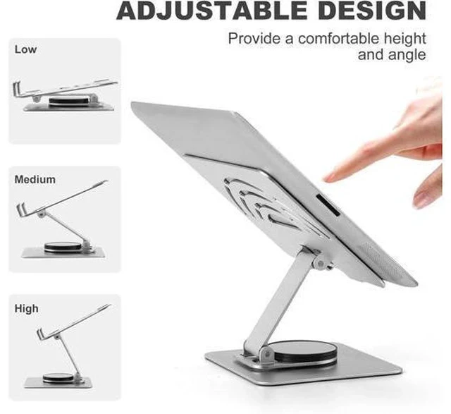 Alt view image 6 of 7 - Physowell Tablet Holder,iPad Stand, 360 Rotating Base,Foldable Adjustable Tablet Stand,aluminum alloy metal Tablet Stand for Desk, Compatible with iPad Pro Air Mini 4 to 12.9-inch Tablet Grey