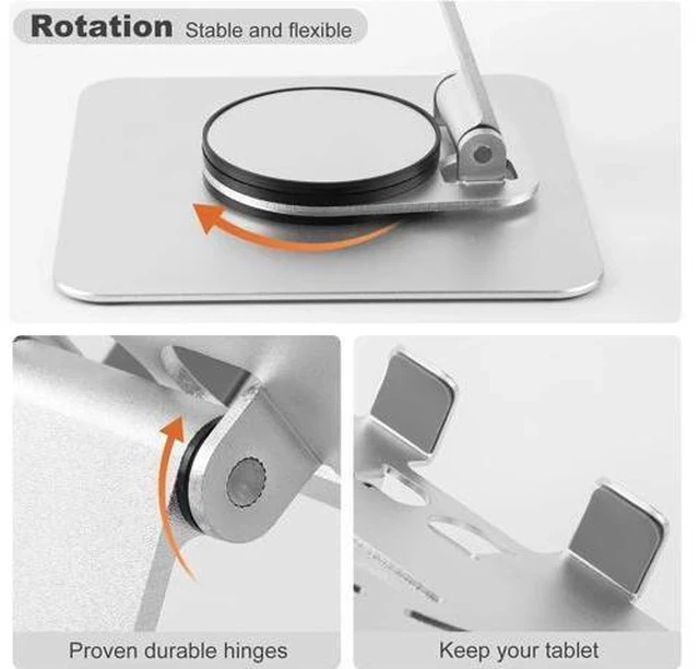 Alt view image 4 of 7 - Physowell Tablet Holder,iPad Stand, 360 Rotating Base,Foldable Adjustable Tablet Stand,aluminum alloy metal Tablet Stand for Desk, Compatible with iPad Pro Air Mini 4 to 12.9-inch Tablet Silver