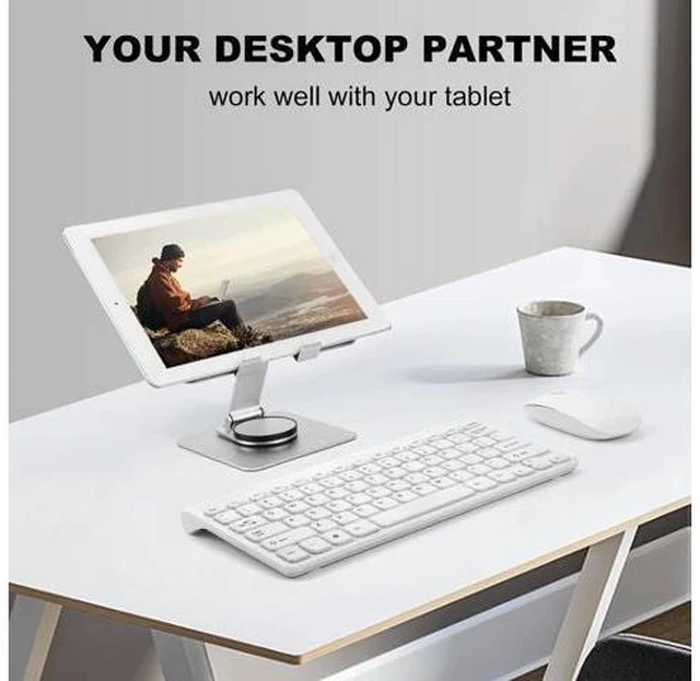 Alt view image 2 of 7 - Physowell Tablet Holder,iPad Stand, 360 Rotating Base,Foldable Adjustable Tablet Stand,aluminum alloy metal Tablet Stand for Desk, Compatible with iPad Pro Air Mini 4 to 12.9-inch Tablet Silver