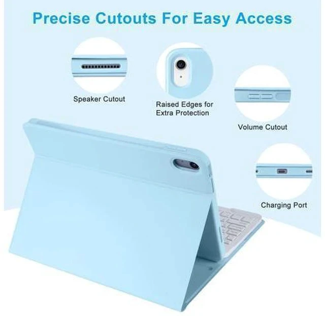 Alt view image 3 of 5 - iPad 10th Generation Case with Keyboard (10.9", 2022),iPad Keyboard Case for 10.9" 10th Gen, Detachable - Pencil Holder - Flip Stand Cover - Keyboard Case for Latest iPad 10th Gen 10.9 inch 2022 Blue