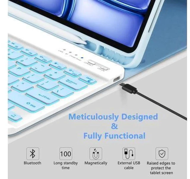 Alt view image 5 of 5 - MMK iPad Air 13 inch (M2) 2024 & iPad Pro 12.9 Case with Keyboard, Keyboard case for iPad Pro 12.9 inch 6th 5th & iPad Air 13 inch, Backlit Bluetooth Wireless Keyboard, with Pencil Holder - Blue
