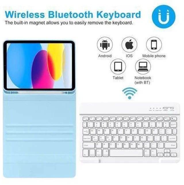 Alt view image 5 of 5 - iPad 10th Generation Case with Keyboard (10.9", 2022),iPad Keyboard Case for 10.9" 10th Gen, Detachable - Pencil Holder - Flip Stand Cover - Keyboard Case for Latest iPad 10th Gen 10.9 inch 2022 Blue