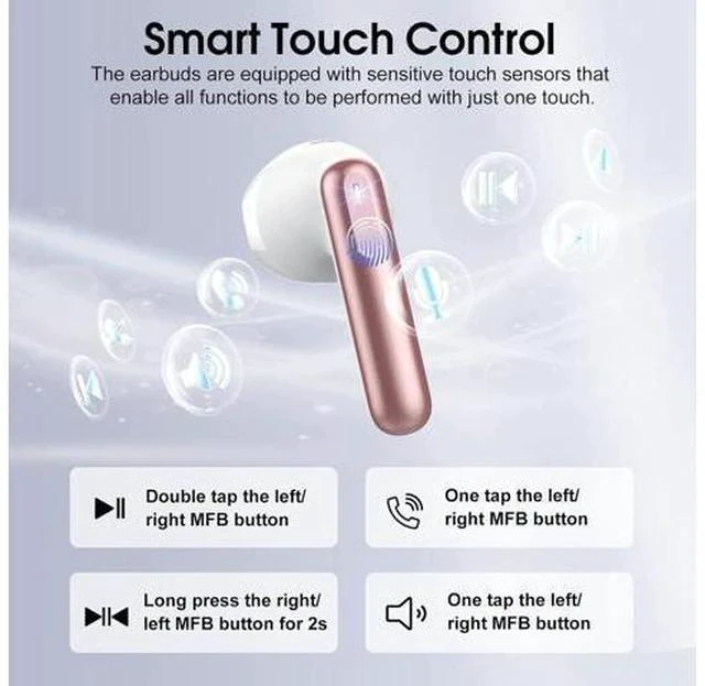 Alt view image 5 of 7 - Wireless Earbuds 2025 Bluetooth 5.4 Headphones in Ear Buds 40H HiFi Stereo Bluetooth Earbuds with 4 ENC Noise Cancelling Mics IP7 Waterproof Mini Earphones with Dual LED Display USB C Pink Gold