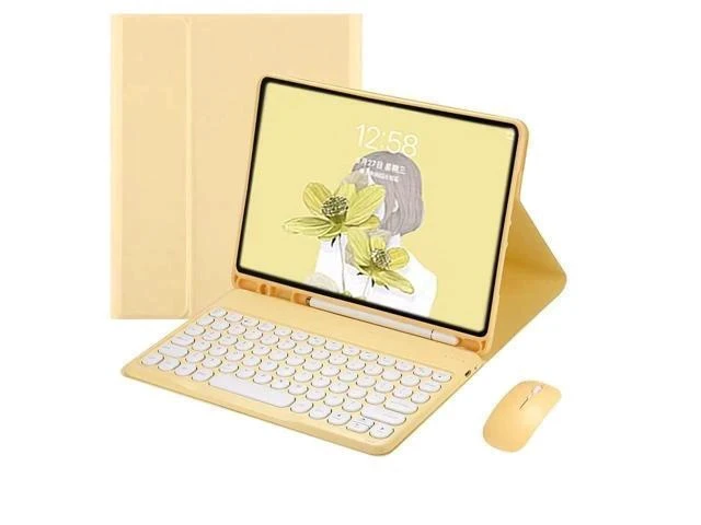 Alt view image 6 of 7 - PboyiqiS Keyboard Case for iPad 6th/5th Generation, Case for 9.7 inch iPad6/iPad5/Air2/Pro9.7 Keyboard with Mouse, Cute Round Key Detachable Keyboard Case with Pencil Holder, Yellow