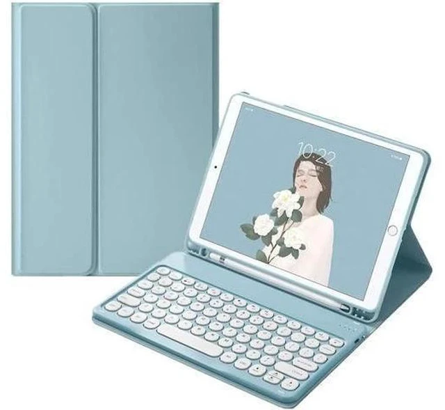 Main image of for Kindle Fire HD 10 Keyboard case 2021,Detachable Round Keys Keyboard Case for Fire HD 10 /HD 10 Plus Tablet (11th Generation),Folio Fire hd 10 case with Keyboard for Women Kids (Blue)