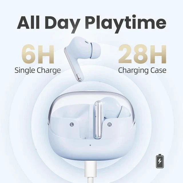 Alt view image 4 of 7 - Wireless Earbuds MTW60 Bluetooth 5.3, 34H Playtime HiFi Ear Buds with Noise Cancelling Mic, 13mm Dynamic Driver, IPX4 Waterproof Sports Earphones, Type-C Charging Case Headphones - Cream