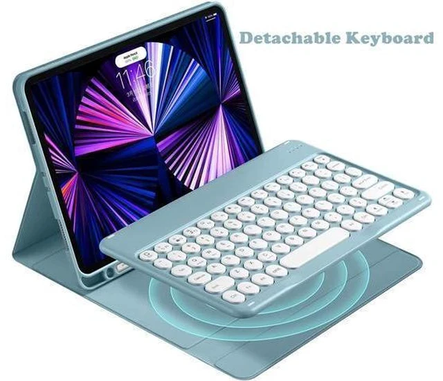 Alt view image 3 of 7 - for Kindle Fire HD 10 Keyboard case 2021,Detachable Round Keys Keyboard Case for Fire HD 10 /HD 10 Plus Tablet (11th Generation),Folio Fire hd 10 case with Keyboard for Women Kids,Mint Green