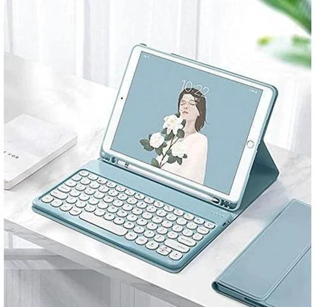 Alt view image 2 of 7 - for Kindle Fire HD 10 Keyboard case 2021,Detachable Round Keys Keyboard Case for Fire HD 10 /HD 10 Plus Tablet (11th Generation),Folio Fire hd 10 case with Keyboard for Women Kids,Mint Green