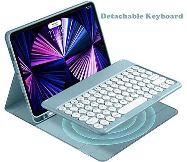 Alt view image 3 of 7 - for Kindle Fire HD 10 Keyboard case 2021,Detachable Round Keys Keyboard Case for Fire HD 10 /HD 10 Plus Tablet (11th Generation),Folio Fire hd 10 case with Keyboard for Women Kids,Mint Green
