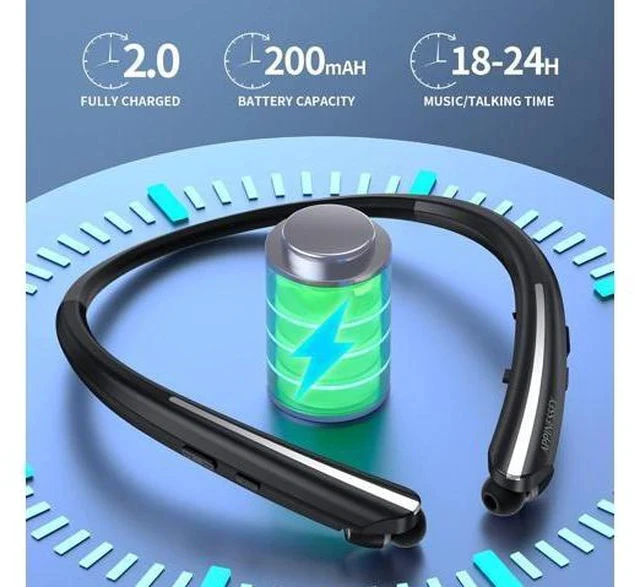 Alt view image 2 of 7 - Bluetooth Headphones Retractable Neckband Bluetooth Headset with Microphone Vibration Call Stereo Noise Cancelling Earphones for Workout Sports Driving (Black)