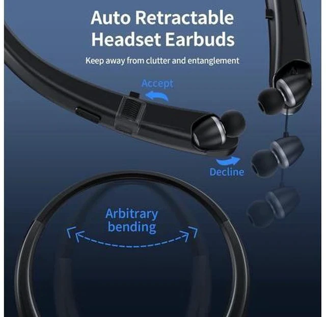 Alt view image 5 of 7 - Bluetooth Headphones Retractable Neckband Bluetooth Headset with Microphone Vibration Call Stereo Noise Cancelling Earphones for Workout Sports Driving (Black)