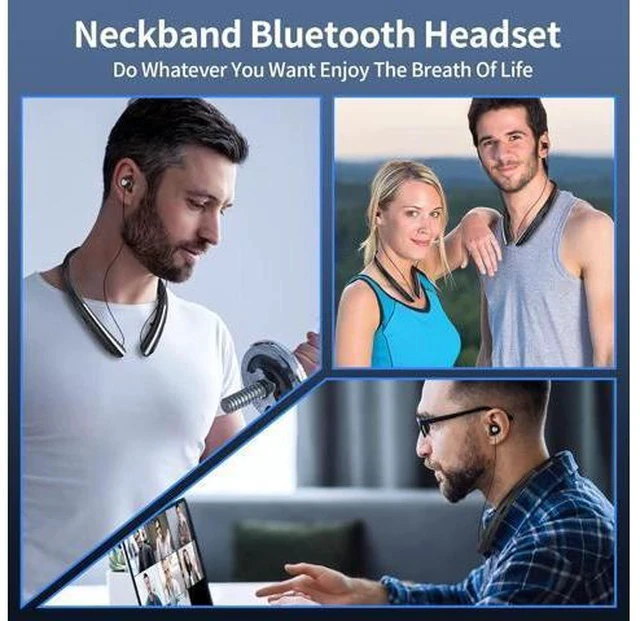 Alt view image 7 of 7 - Bluetooth Headphones Retractable Neckband Bluetooth Headset with Microphone Vibration Call Stereo Noise Cancelling Earphones for Workout Sports Driving (Black)