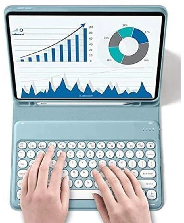 Alt view image 3 of 7 - for Kindle Fire HD 10 Keyboard case 2021,Detachable Round Keys Keyboard Case for Fire HD 10 /HD 10 Plus Tablet (11th Generation),Folio Fire hd 10 case with Keyboard for Women Kids (Teal)