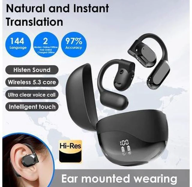 Alt view image 4 of 7 - Language Translator Earbuds, 3-in-1 Translation Earbuds, AI Translation Earbuds Real Time for Android iOS, 144 Languages AI Earbuds Translators Headphones for Travel Business Learning (Black)