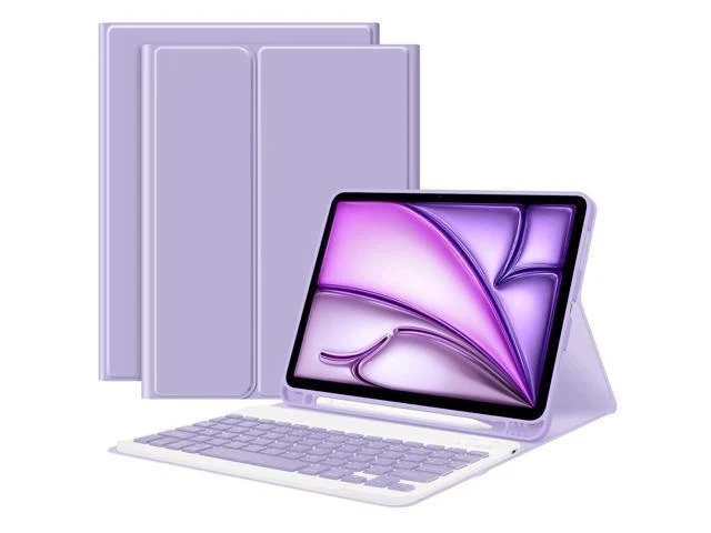 Alt view image 6 of 7 - GOKOCO Keyboard case for iPad Air 6th 11 inch 2024 M2,iPad Air 5th Gen 10.9 Inch Keyboard Case 2022,Detachable Bluetooth Keyboard Cover for iPad Air 4th Gen 2020 with Pencil Holder,Auto Sleep-Lavender