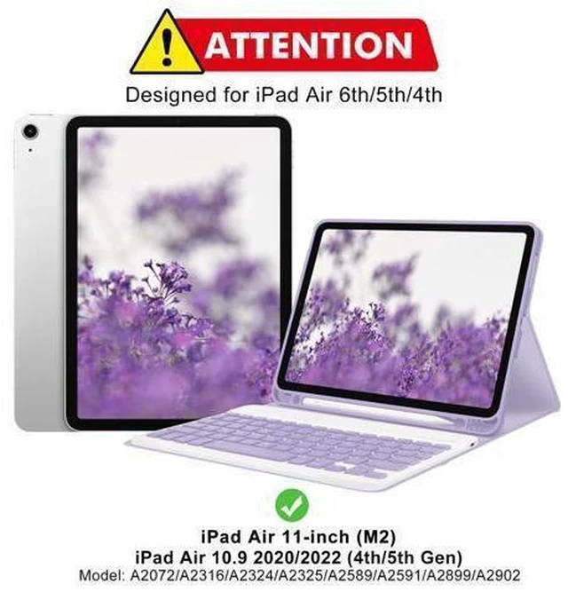 Alt view image 2 of 7 - GOKOCO Keyboard case for iPad Air 6th 11 inch 2024 M2,iPad Air 5th Gen 10.9 Inch Keyboard Case 2022,Detachable Bluetooth Keyboard Cover for iPad Air 4th Gen 2020 with Pencil Holder,Auto Sleep-Lavender