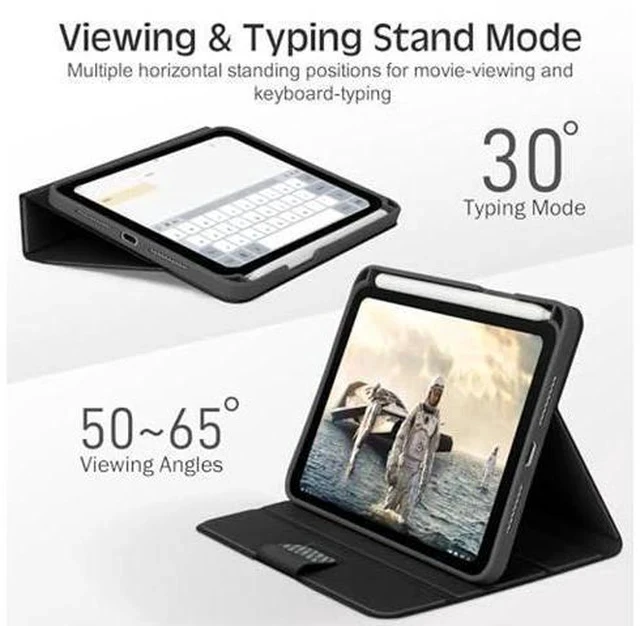 Alt view image 5 of 7 - KingBlanc Case for iPad Mini 6th Generation Case 2021 (8.3-inch) with Pencil Holder, PU Leather Smart Stand Cover, Auto Sleep/Wake, Multi-Angle for Viewing/Typing, Folio for Apple iPad Mini 6, Black