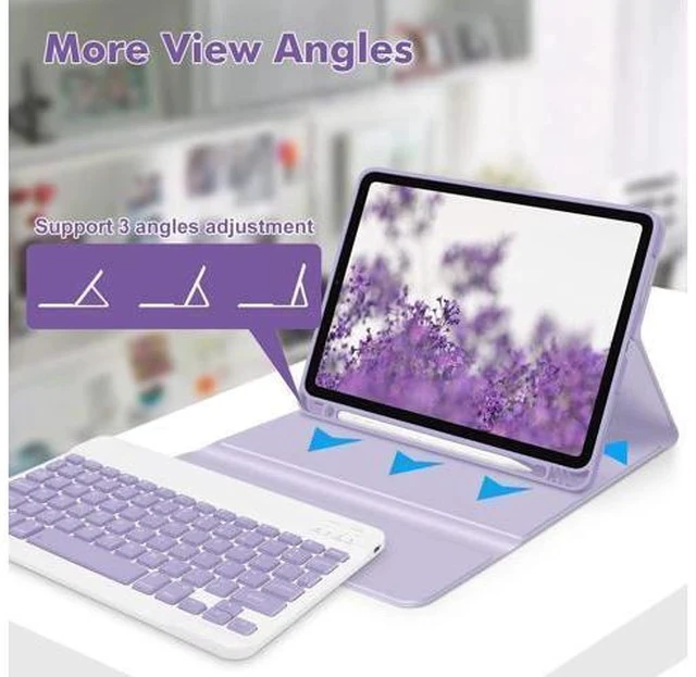 Alt view image 5 of 7 - GOKOCO Keyboard case for iPad Air 6th 11 inch 2024 M2,iPad Air 5th Gen 10.9 Inch Keyboard Case 2022,Detachable Bluetooth Keyboard Cover for iPad Air 4th Gen 2020 with Pencil Holder,Auto Sleep-Lavender