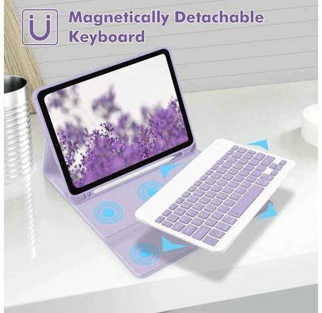 Alt view image 3 of 7 - GOKOCO Keyboard case for iPad Air 6th 11 inch 2024 M2,iPad Air 5th Gen 10.9 Inch Keyboard Case 2022,Detachable Bluetooth Keyboard Cover for iPad Air 4th Gen 2020 with Pencil Holder,Auto Sleep-Lavender