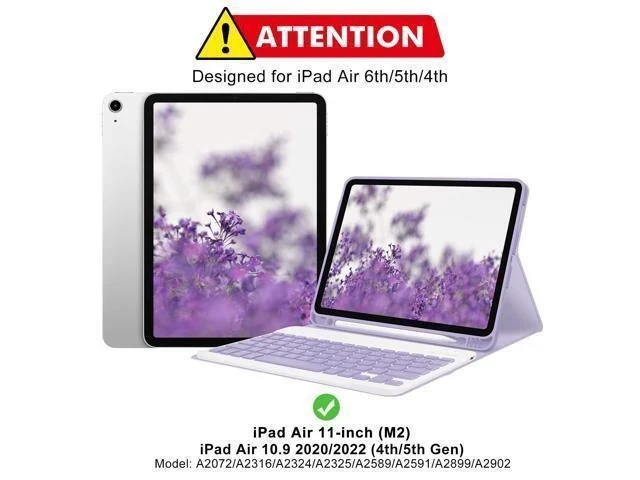 Alt view image 7 of 7 - GOKOCO Keyboard case for iPad Air 6th 11 inch 2024 M2,iPad Air 5th Gen 10.9 Inch Keyboard Case 2022,Detachable Bluetooth Keyboard Cover for iPad Air 4th Gen 2020 with Pencil Holder,Auto Sleep-Lavender