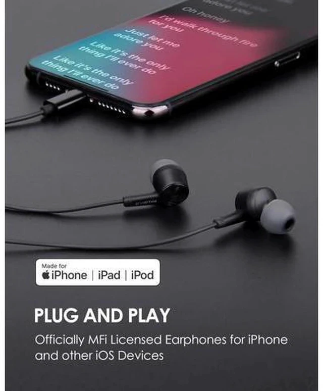 Alt view image 2 of 7 - iPhone Headphones Earbuds Earphones wtih Lightning Connector MFi Certified Compatible 14 13 12 11 Pro Max X XS XR 8 7 Plus with Microphone Controller SweetFlow Black