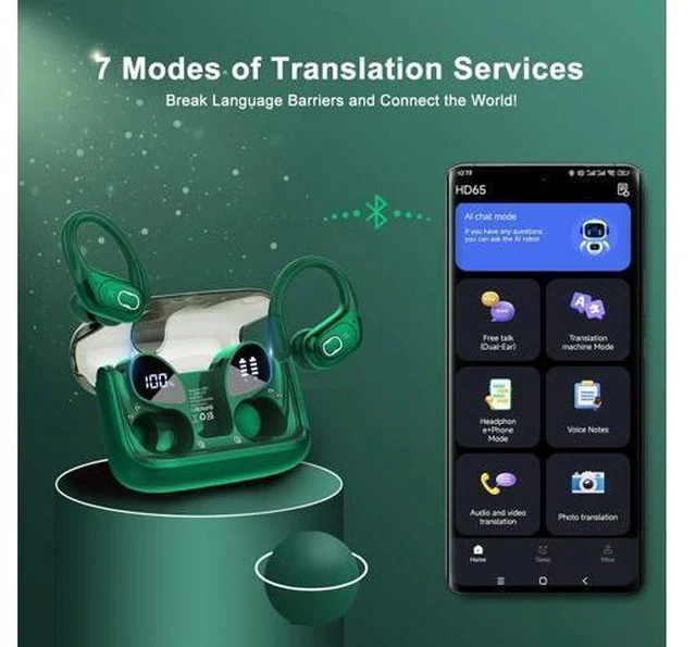 Alt view image 2 of 7 - AI Translation Earbuds Real Time, 164 Language Translator Earbud 3-in-1 Bluetooth 5.4 Translator Earbuds with 6 Translation Modes, 75H Translators Headphones with APP for Travel Business, Dark Green