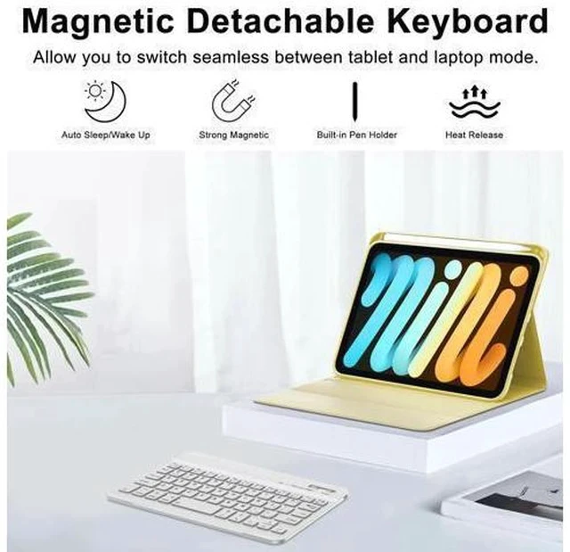 Alt view image 3 of 7 - iPad Mini 6th Gen Case with Keyboard & iPad Mini A17 Pro Keyboard Case, Detachable Bluetooth Keyboard for iPad Mini 7/6 8.3in with Pen Holder, Cute Folio Cover for iPad Mini 7th 2024/6th 2021, Yellow