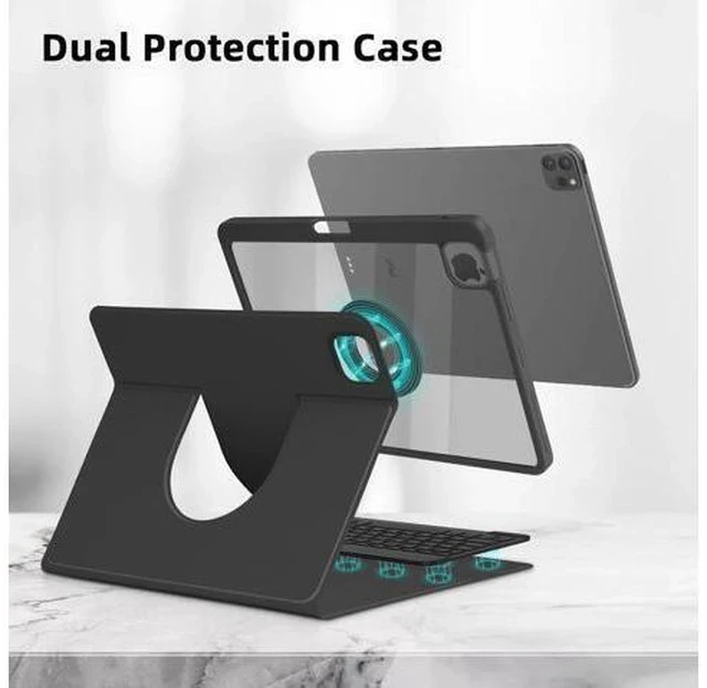Alt view image 4 of 7 - GOOJODOQ Keyboard Case for iPad Air 11 inch 2024 M2 & iPad Pro 11" 4/3/2/1,iPad Air 5th/4th 10.9" Case with Keyboard,360 Rotating Case and Magnetic Detachable Keyboard Portrait/Landscape Modes-Black