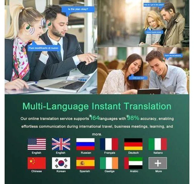 Alt view image 4 of 7 - AI Translation Earbuds Real Time, 164 Language Translator Earbud 3-in-1 Bluetooth 5.4 Translator Earbuds with 6 Translation Modes, 75H Translators Headphones with APP for Travel Business, Dark Green