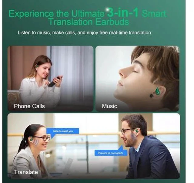 Alt view image 6 of 7 - AI Translation Earbuds Real Time, 164 Language Translator Earbud 3-in-1 Bluetooth 5.4 Translator Earbuds with 6 Translation Modes, 75H Translators Headphones with APP for Travel Business, Dark Green