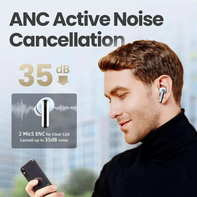 Alt view image 7 of 7 - Wireless Earbuds MTW60 Bluetooth 5.3, 34H Playtime HiFi Ear Buds with Noise Cancelling Mic, 13mm Dynamic Driver, IPX4 Waterproof Sports Earphones, Type-C Charging Case Headphones - Cream