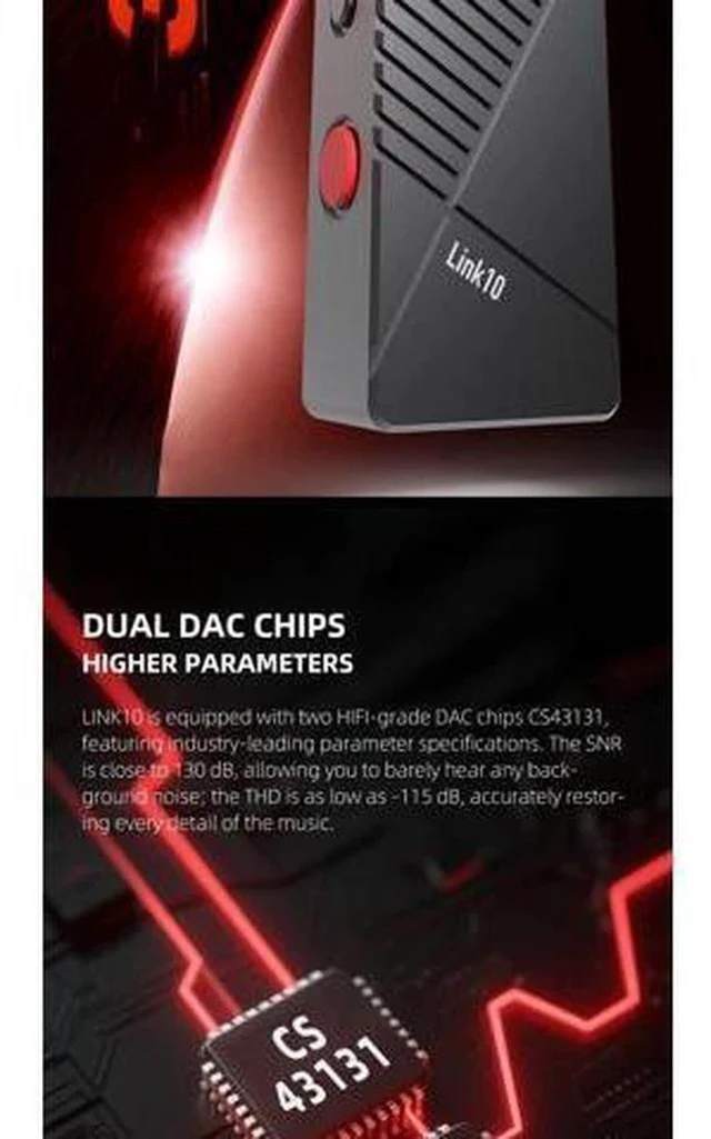 Alt view image 7 of 7 - Link 10 Decoder Dual CS43131 Portable USB DAC/AMP DSD256 Amplifier