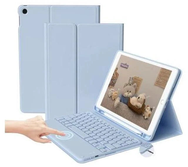 Main image of GKABXY Touchpad Keyboard Case for iPad 9th/8th/7th Gen (2021/2020/2019), Detachable Wireless Bluetooth Keyboard Case with Pencil Holder, Multi-Touch Trackpad Keyboard Case for iPad 10.2 inch, Sky Blue
