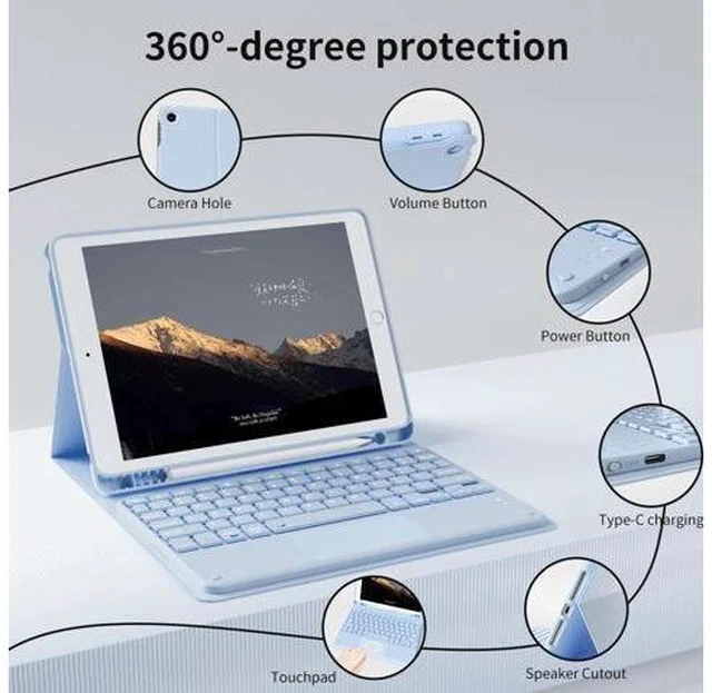 Alt view image 3 of 7 - GKABXY Touchpad Keyboard Case for iPad 9th/8th/7th Gen (2021/2020/2019), Detachable Wireless Bluetooth Keyboard Case with Pencil Holder, Multi-Touch Trackpad Keyboard Case for iPad 10.2 inch, Sky Blue