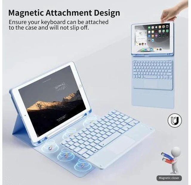 Alt view image 4 of 7 - GKABXY Touchpad Keyboard Case for iPad 9th/8th/7th Gen (2021/2020/2019), Detachable Wireless Bluetooth Keyboard Case with Pencil Holder, Multi-Touch Trackpad Keyboard Case for iPad 10.2 inch, Sky Blue