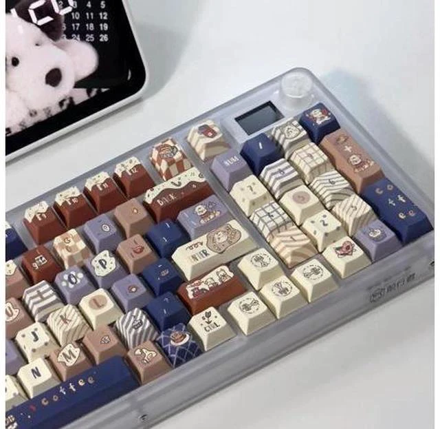 Alt view image 3 of 6 - Coffee Dog - PBT Keycaps Set Cherry Profile Cute Round Keycaps 131 Keys Custom Dye-Sublimation Keyboard Keycaps for 60% 65% 70% 75% 100% Cherry Gateron MX Switches Mechanical Keyboards (Keycaps Only)