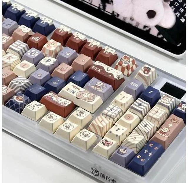 Alt view image 5 of 6 - Coffee Dog - PBT Keycaps Set Cherry Profile Cute Round Keycaps 131 Keys Custom Dye-Sublimation Keyboard Keycaps for 60% 65% 70% 75% 100% Cherry Gateron MX Switches Mechanical Keyboards (Keycaps Only)