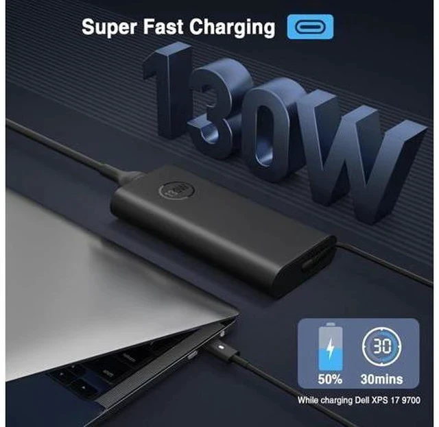 Alt view image 3 of 7 - 130W USB C Laptop Charger for XPS 15 2-in-1 9575 9500 XPS 17 9700 Precision 5530 2-in-1 5550 5750 3660 3551 Latitude 7410 7310 7210 9410 9510 5420 5520 Type C Power Adapter
