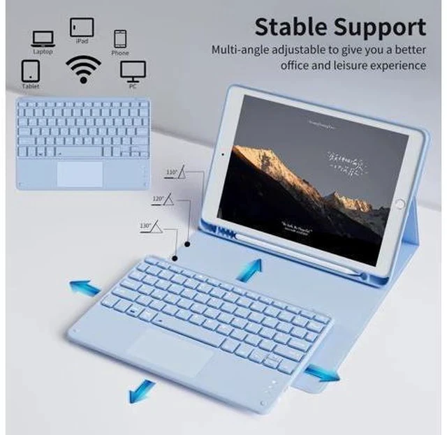 Alt view image 5 of 7 - GKABXY Touchpad Keyboard Case for iPad 9th/8th/7th Gen (2021/2020/2019), Detachable Wireless Bluetooth Keyboard Case with Pencil Holder, Multi-Touch Trackpad Keyboard Case for iPad 10.2 inch, Sky Blue