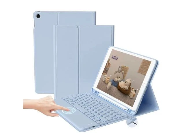 Alt view image 6 of 7 - GKABXY Touchpad Keyboard Case for iPad 9th/8th/7th Gen (2021/2020/2019), Detachable Wireless Bluetooth Keyboard Case with Pencil Holder, Multi-Touch Trackpad Keyboard Case for iPad 10.2 inch, Sky Blue