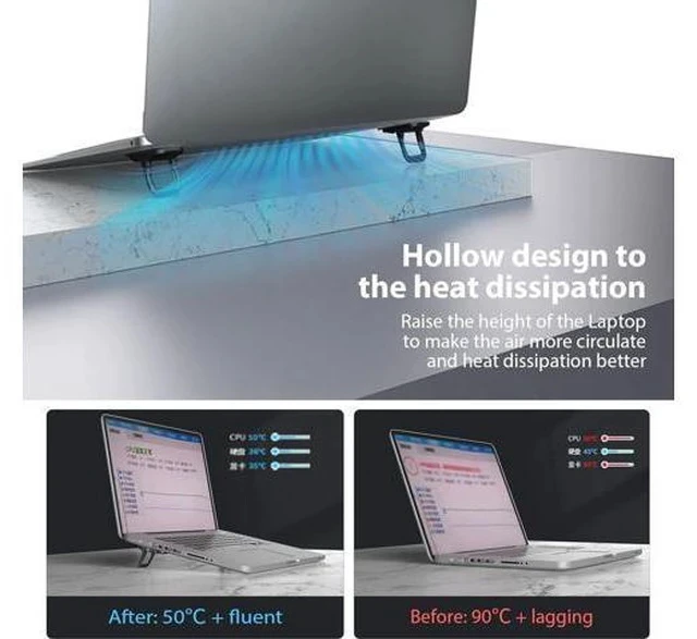 Alt view image 5 of 7 - Portable Laptop Stand with 3 Adjustable Angles Flip Keyboard Riser Feet for Most Keyboards Computer Keyboard Stand for Desktop MacBook HP and Other 10-17 Inches Laptop Feet Riser Black