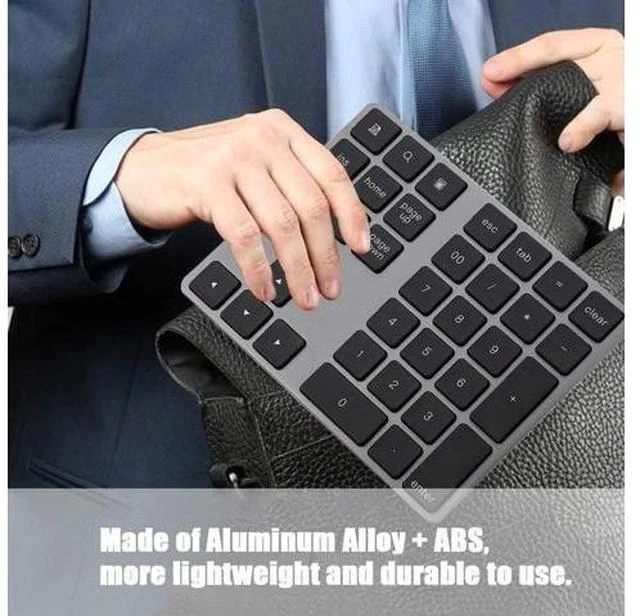 Alt view image 4 of 5 - Numeric Keypad, Rechargeable Aluminum Alloy 34 Keys Mini Bluetooth Numpad, Slim External Numpad Keyboard Data Entry Support Windows, iOS, Android System
